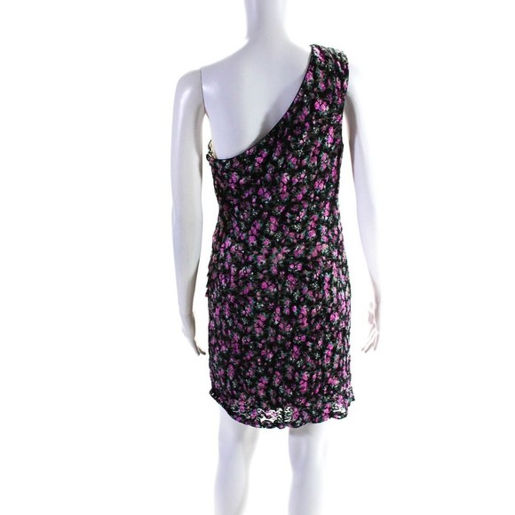 Dress The Population Martie Black Multi Floral Print One Shoulder Mini Dress L - Picture 5 of 7